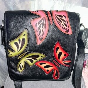 6. Zamex Black Butterfly Leather crossbody